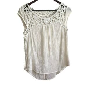 E&M Women Top S Ivory Crochet Bodice Cotton‎ Cottagecore Fairy Boho Festival